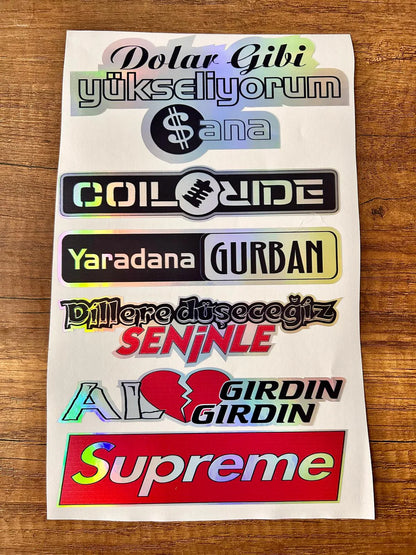 Araç Arka Cam Yazısı Hologramlı Yan kapı, Yan Cam Stickerı